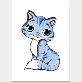 Cute blue cat / kitten Posters and Art